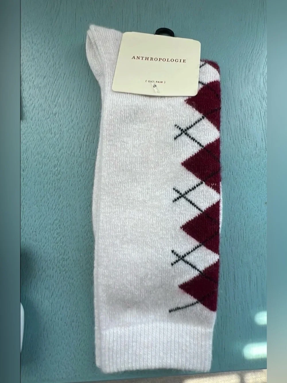 Anthropologie Cozy Argyle Trouser Socks in Ivory NWT